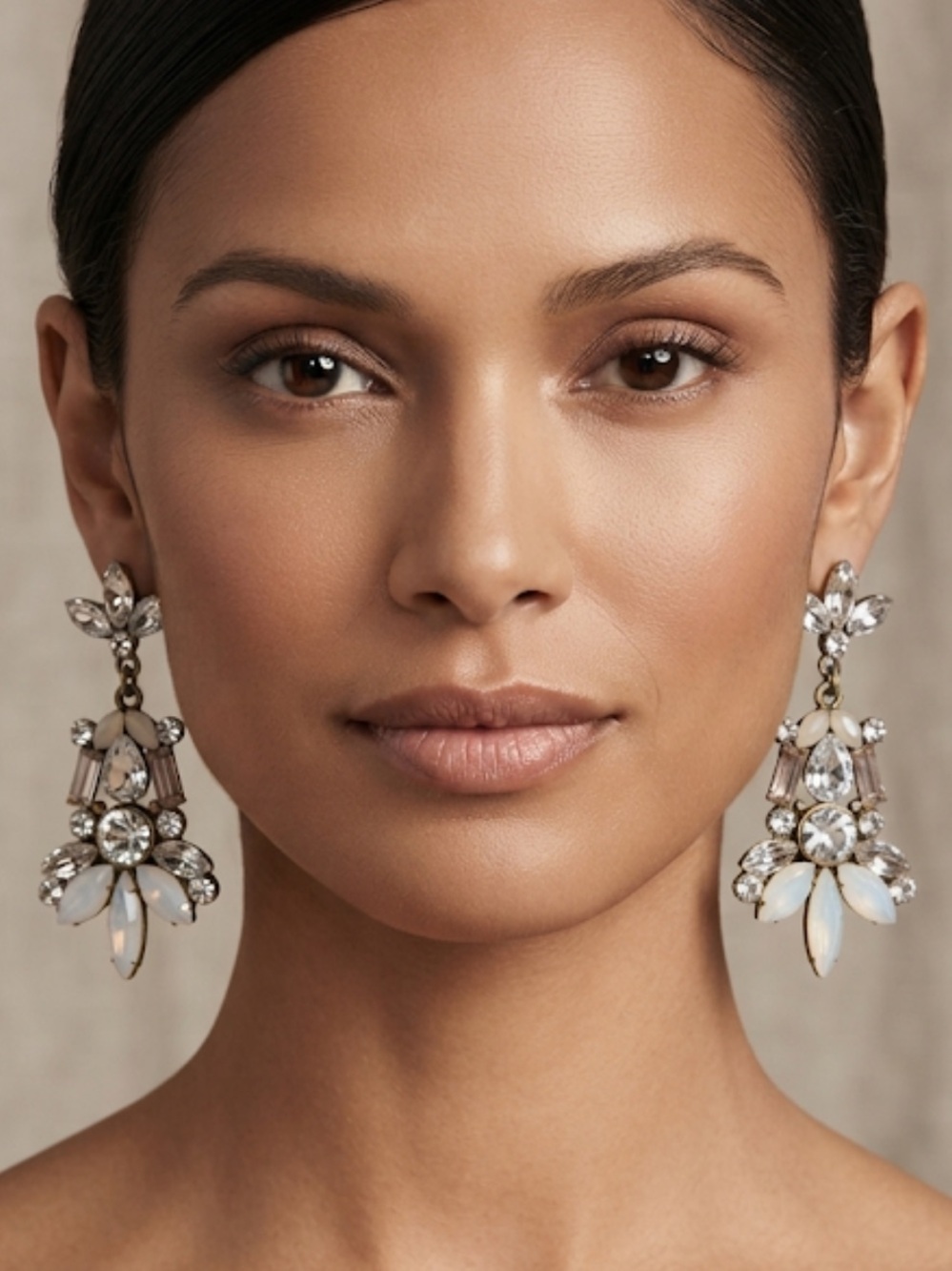 dressbarn Gold-Tone Earrings with Clear and Opal White Stones